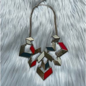 Gold and Red Aztec Geometric Statement Necklace